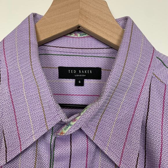 Ted Baker London Mens Button Down Size 6 Purple Colorful Striped Cotton Lavender - Picture 3 of 15